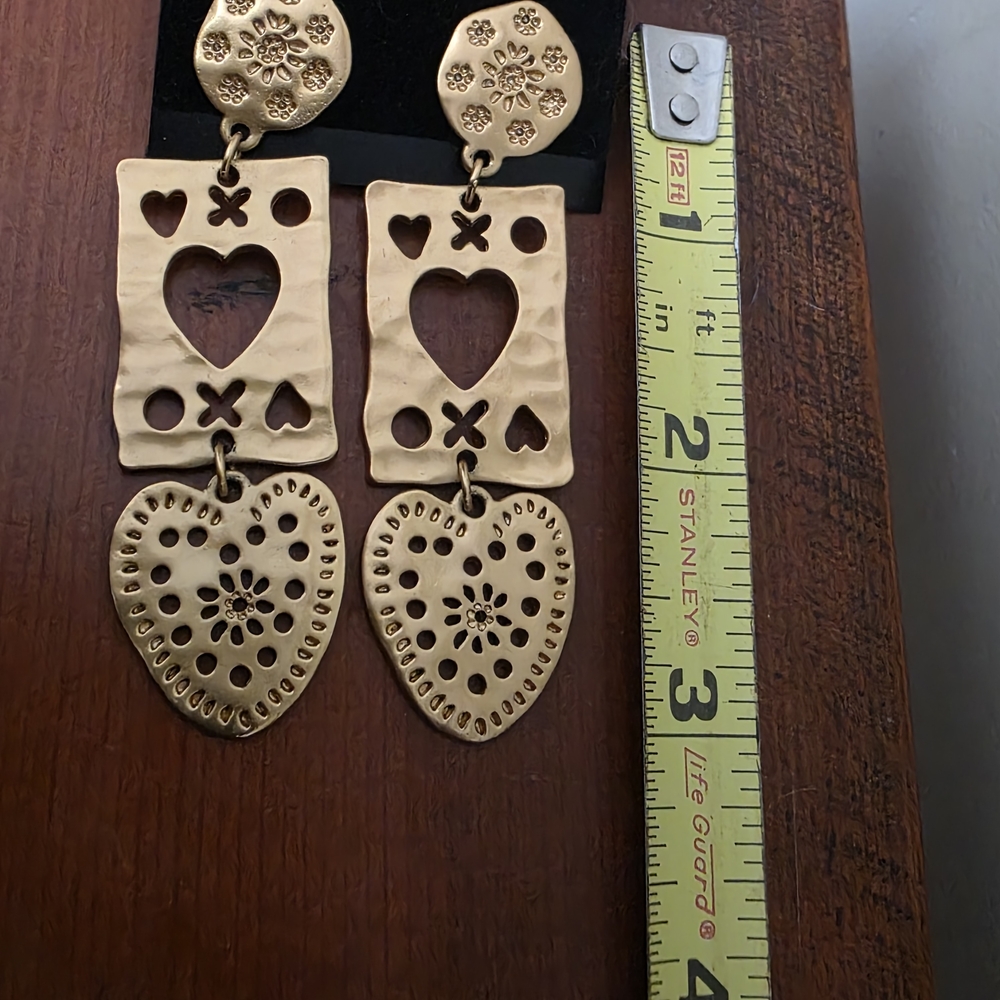 Gold Heart Dangle Earrings - Picture 7 of 7